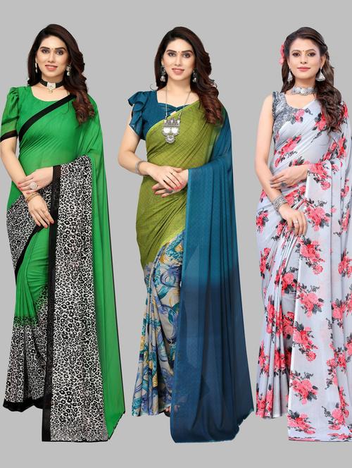pack of 3 printed combo saree - 19571835 - Very Small Image - 1