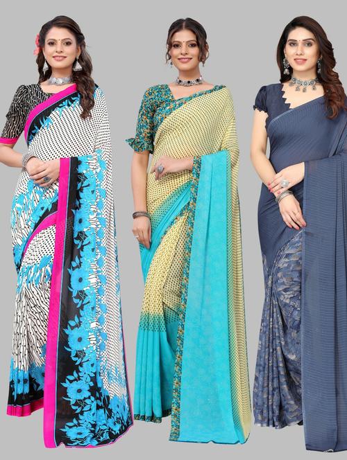 multi colored printed saree with blouse - 19571990 - Very Small Image - 1