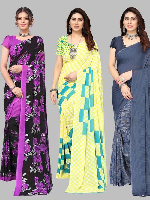 pack of 3 printed saree with blouse - 19572011 - Very Small Image - 1