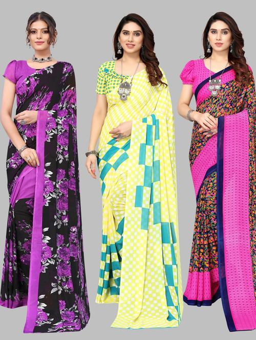 pack of 3 printed saree with blouse - 19572069 - Very Small Image - 1