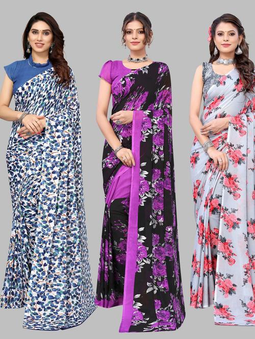 pack of 3 printed saree - 19572087 - Very Small Image - 1