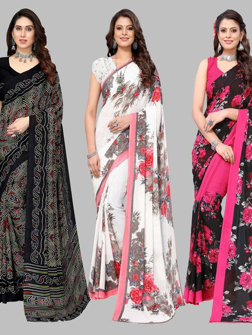 pack of 3 printed saree with blouse - 19572101 - Very Small Image - 1