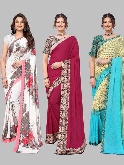 pack of 3 printed saree with blouse - 19572115 - Very Small Image - 1