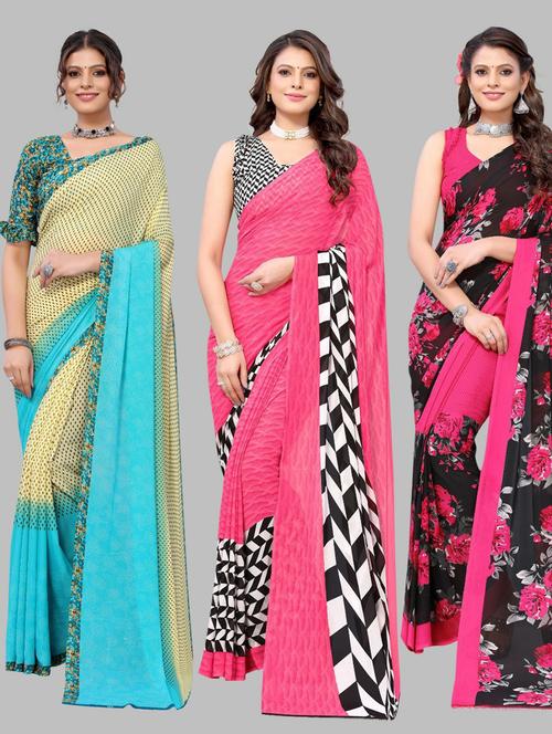 pack of 3 printed saree - 19572118 - Very Small Image - 1