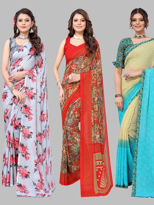 pack of 3 floral printed saree - 19572119 - Very Small Image - 1
