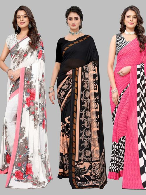 pack of 3 printed saree with blouse - 19572125 - Very Small Image - 1
