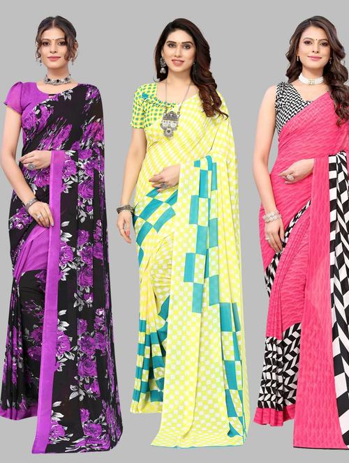 pack of 3 printed saree with blouse - 19572131 - Very Small Image - 1