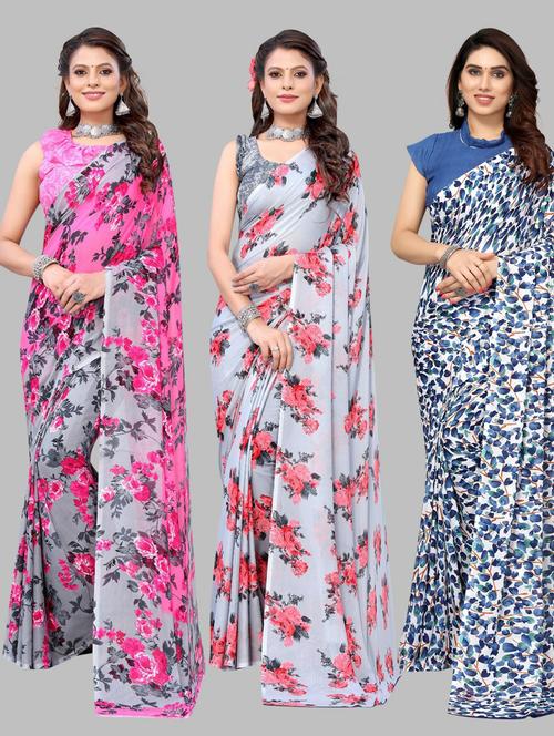 pack of 3 printed saree with blouse - 19572133 - Very Small Image - 1