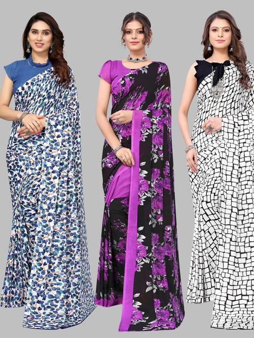 pack of 3 printed saree - 19572138 - Very Small Image - 1
