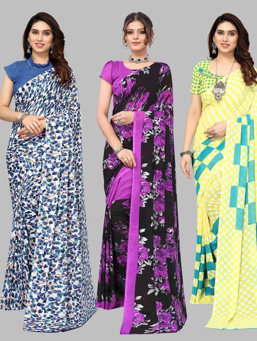 pack of 3 printed saree - 19572140 - Very Small Image - 1
