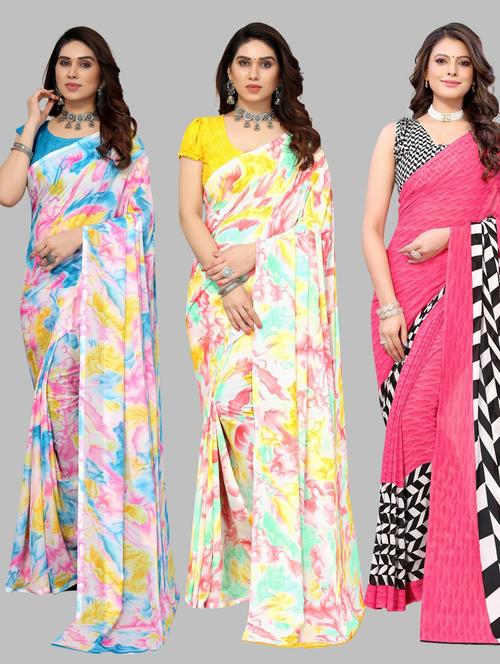 pack of 3 printed saree - 19572142 - Very Small Image - 1