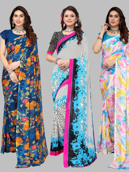 pack of 3 printed saree with blouse - 19572163 - Very Small Image - 1