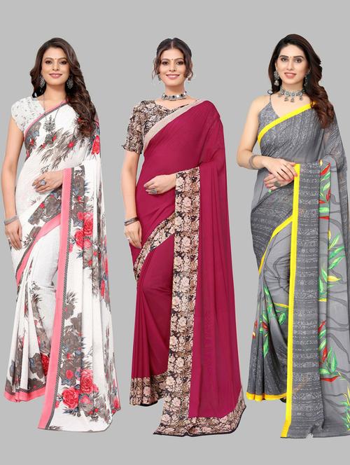 pack of 3 floral printed saree - 19572201 - Very Small Image - 1