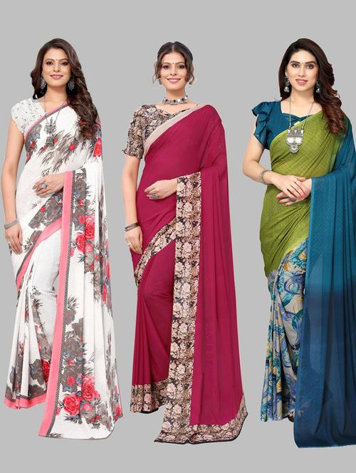 pack of 3 floral printed saree with blouse - 19572221 - Very Small Image - 1
