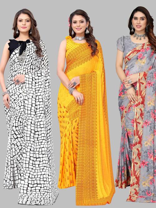 pack of 3 printed saree with blouse - 19572241 - Very Small Image - 1