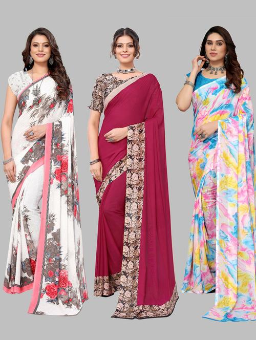 pack of 3 georgette saree with blouse - 19572244 - Very Small Image - 1