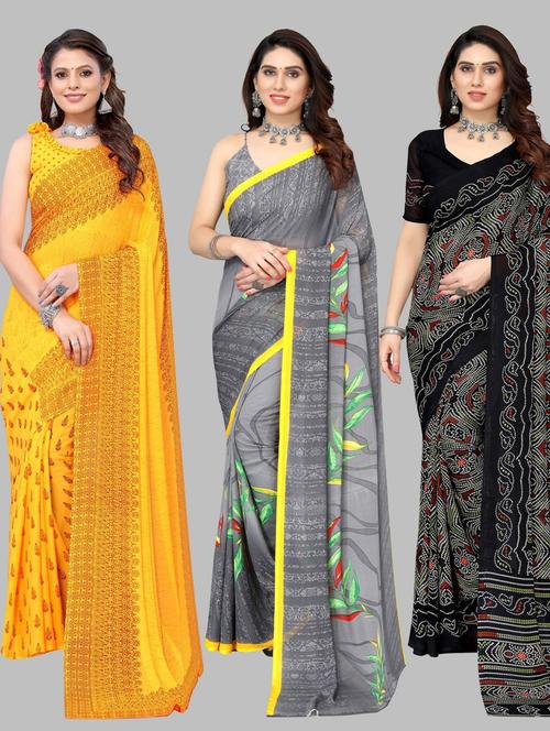 pack of 3 printed saree with blouse - 19572260 - Very Small Image - 1