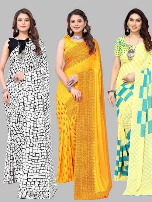 pack of 3 georgette sarees with blouse - 19572266 - Very Small Image - 1