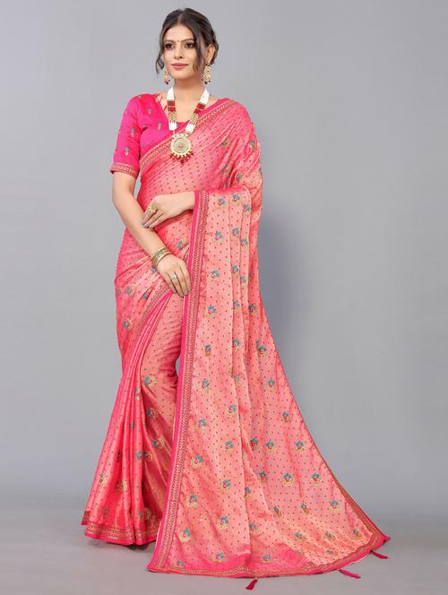 self design pink saree with blouse - 19572293 - Very Small Image - 1