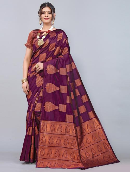 check pattern woven saree with blouse - 19572298 - Very Small Image - 1