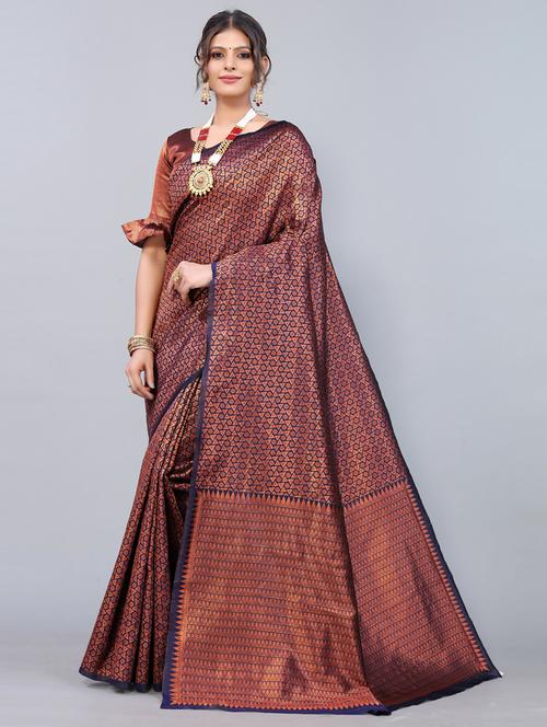 jaquard banarasi saree with blouse - 19572300 - Very Small Image - 1