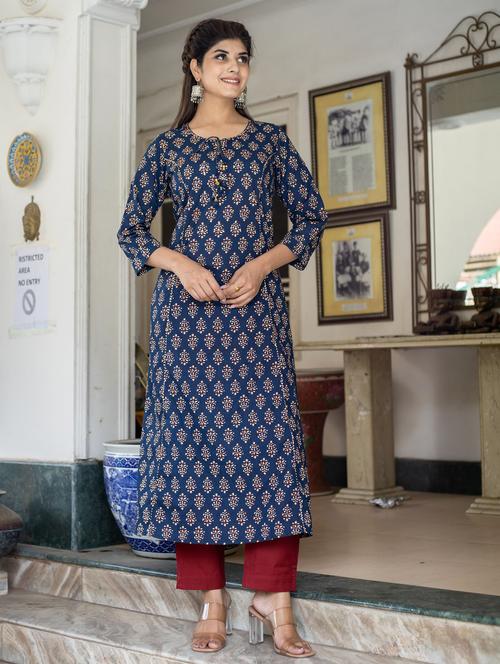 key hole neck kurta pant set - 19577845 - Very Small Image - 1
