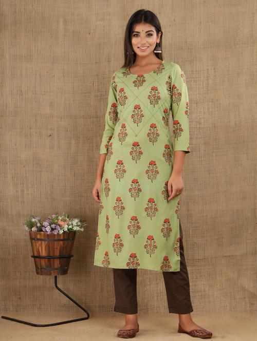 round neck kurta pant set - 19577858 - Very Small Image - 1