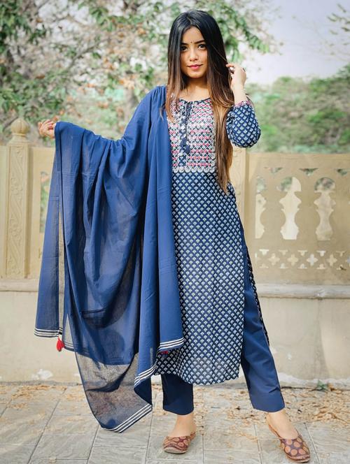 key hole neck kurta pant set - 19577860 - Very Small Image - 1
