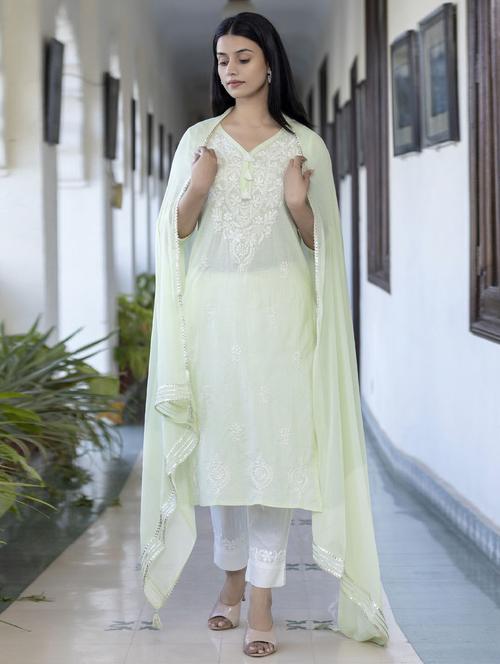 v-neck dupatta bottom set - 19577890 - Very Small Image - 1