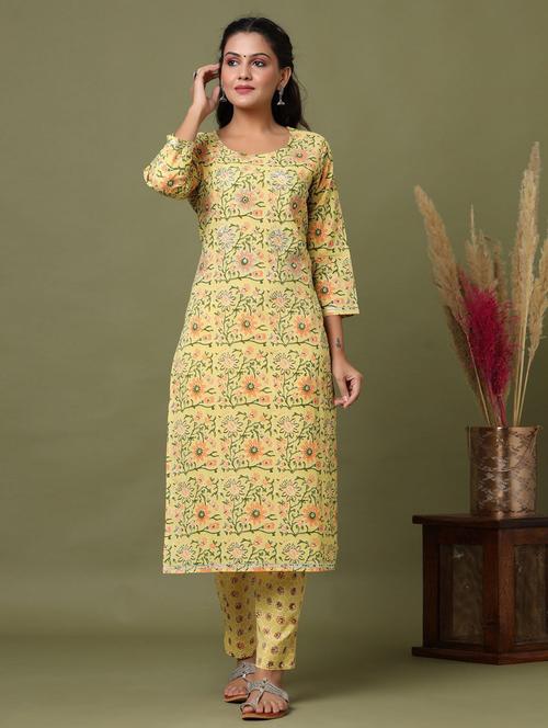 round neck kurta pant set - 19577898 - Very Small Image - 1