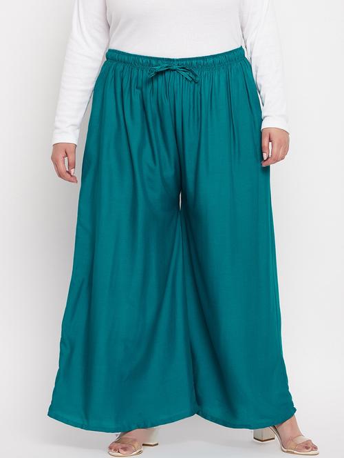 teal solid flared palazzo with pocket - 19577979 - Very Small Image - 1