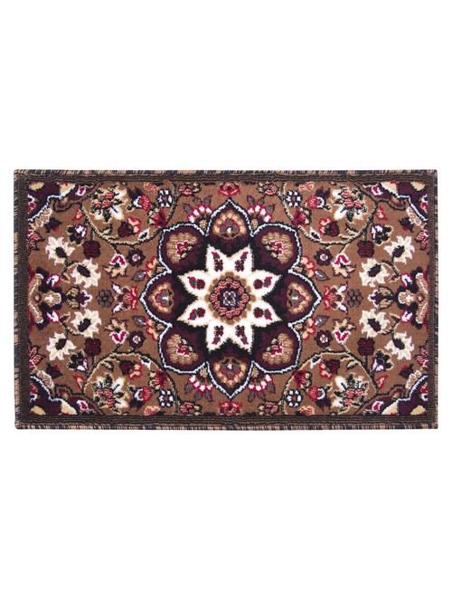 carpet galore floral persian design polypropylene pooja mat(gold 45x75 cm) - 19578648 - Very Small Image - 1