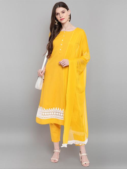 yellow kurta pant set with dupatta - 19578668 - Very Small Image - 1