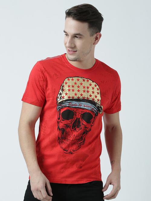 red printed cotton blend regular t-shirt - 19580777 - Very Small Image - 1