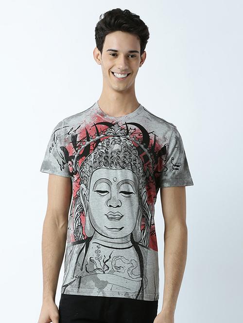 grey printed cotton blend regular t-shirt - 19581217 - Very Small Image - 1