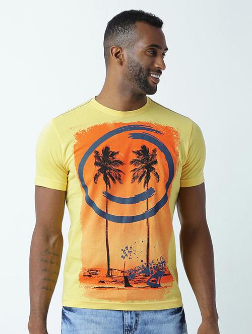 yellow printed cotton blend regular t-shirt - 19581255 - Very Small Image - 1