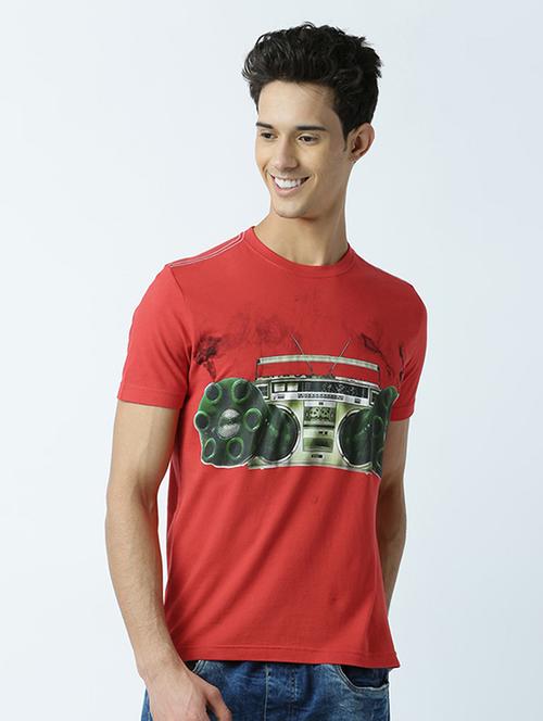 red printed cotton blend regular t-shirt - 19581530 - Very Small Image - 1