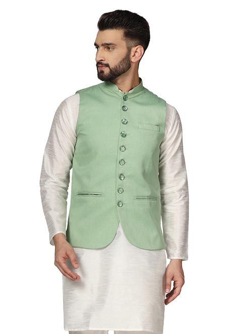 green cotton blend nehru jacket - 19581746 - Very Small Image - 1