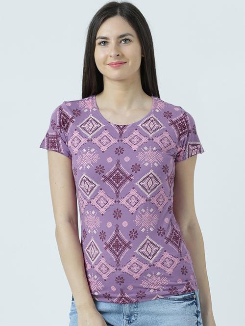 purple printed round neck t-shirt - 19582777 - Very Small Image - 1