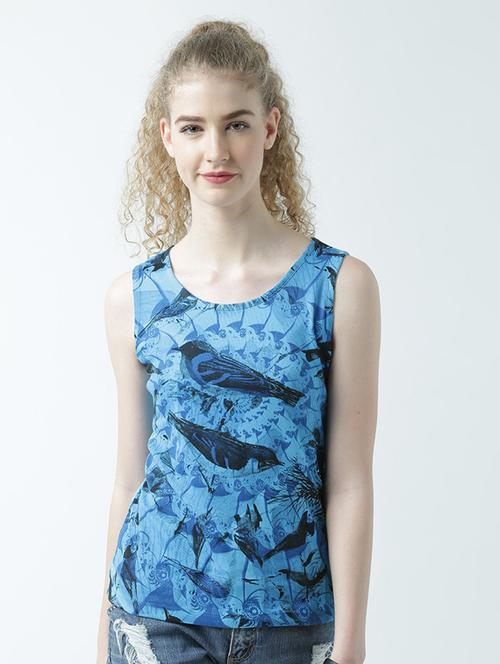 blue printed round neck t-shirt - 19582829 - Very Small Image - 1
