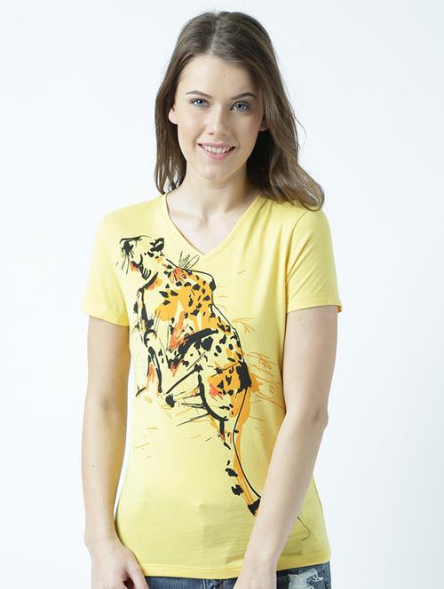 yellow printed round neck t-shirt - 19582919 - Very Small Image - 1