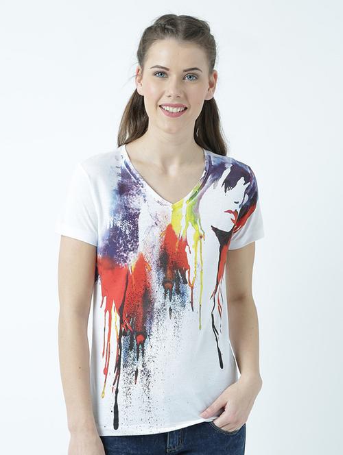 white printed v-neck t-shirt - 19582921 - Very Small Image - 1