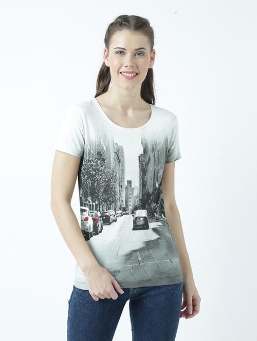women's front print round neck t-shirt - 19582932 - Very Small Image - 1