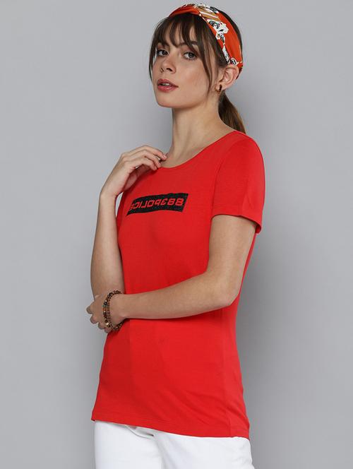 red printed round neck t-shirt - 19582956 - Very Small Image - 1