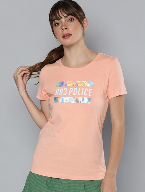 orange printed round neck t-shirt - 19582977 - Very Small Image - 1