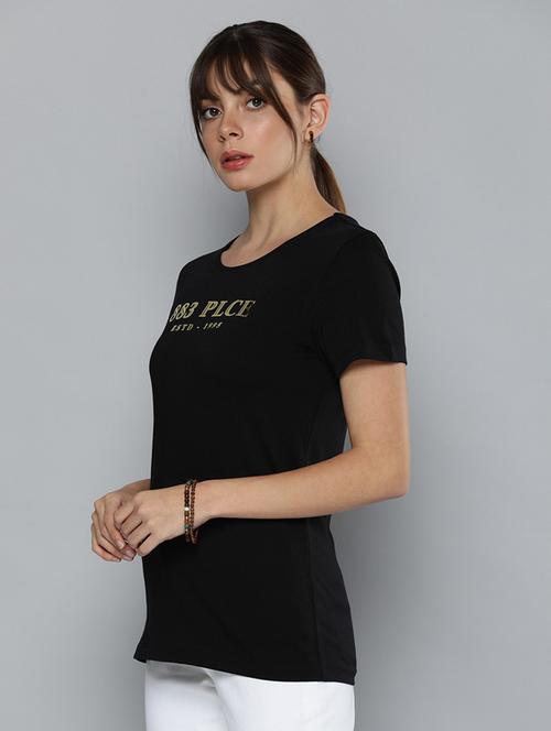 black printed round neck t-shirt - 19582981 - Very Small Image - 1