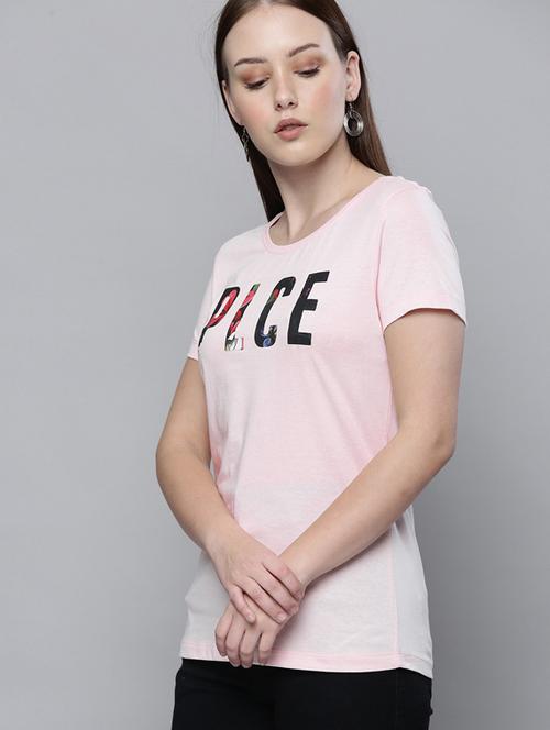 pink printed round neck t-shirt - 19582996 - Very Small Image - 1