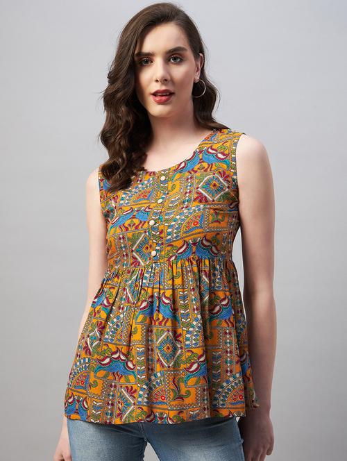 yellow printed peplum top - 19583010 - Very Small Image - 1