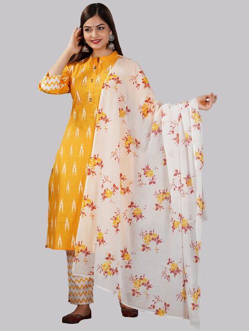 cotton yellow kurta pant set - 19586802 - Very Small Image - 1