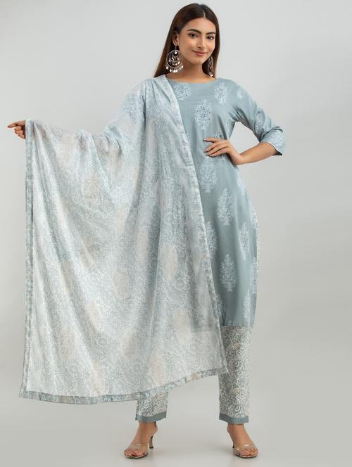 rayon grey kurta with pant set - 19586808 - Very Small Image - 1